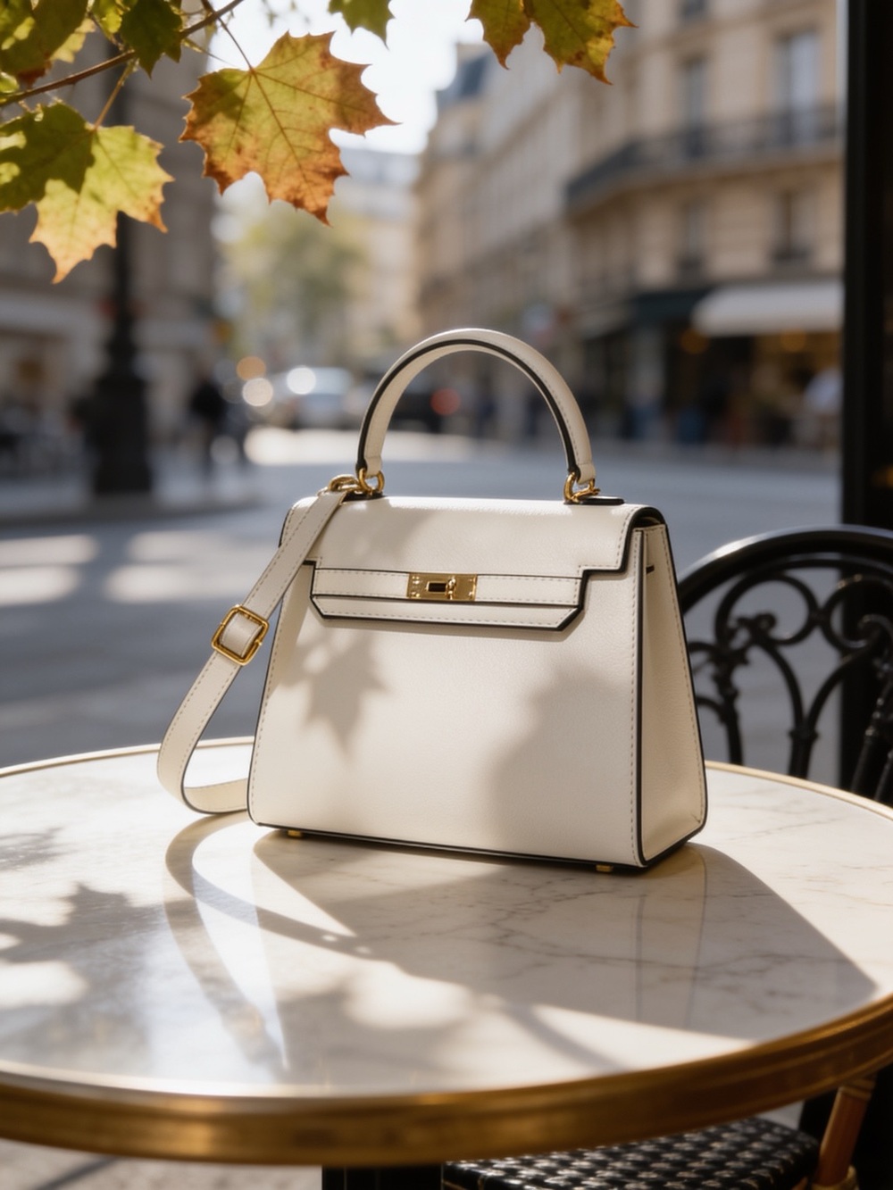 Elegant Cream Top-Handle Women's Bag with Gold Hardware